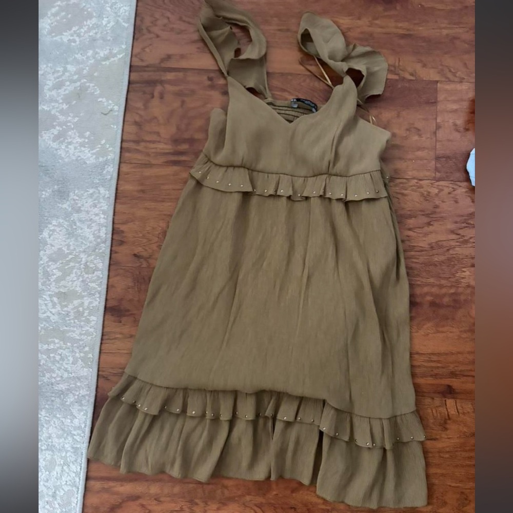 Zara Women's Khaki and Green Dress